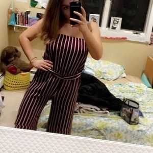 Forever 21 striped jumpsuit (white and burgundy)